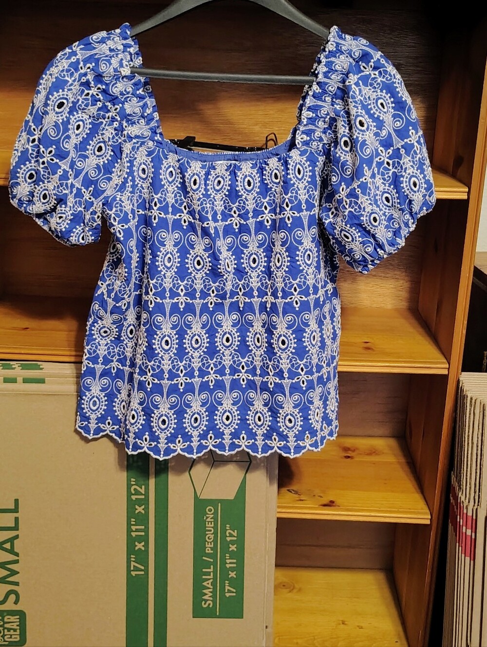 Jade Royal Blue Eyelet Puff-Sleeve Blouse